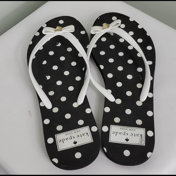 NEW Kate Spade SZ 6♠️B&W, Bow,Polka-Dot Flip-Flops - Picture 6 of 9